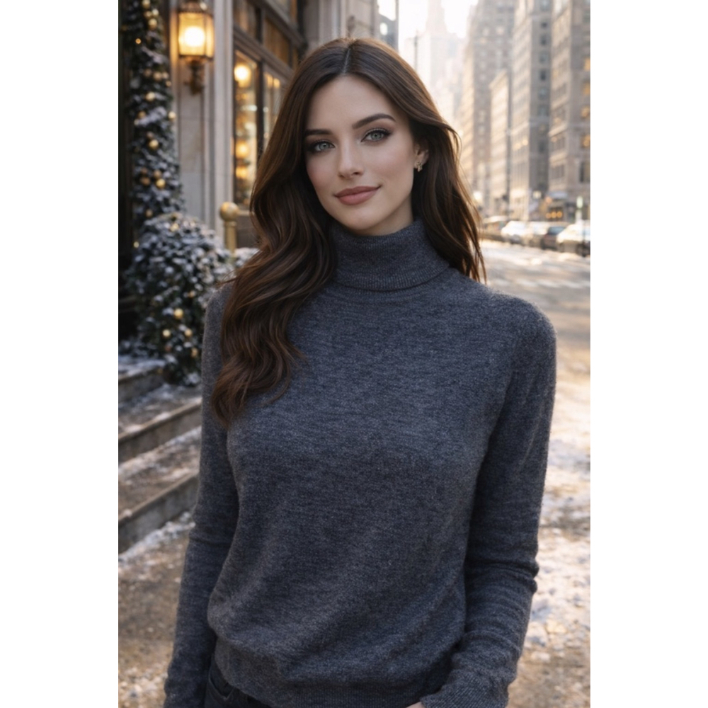 Charter Club Merino Wool Turtleneck Sweater Gray Knit Quiet Luxury Parisian Cozy